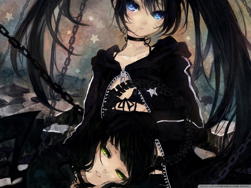 Two Anime Girls — Black, Dramatic, Night, Chains