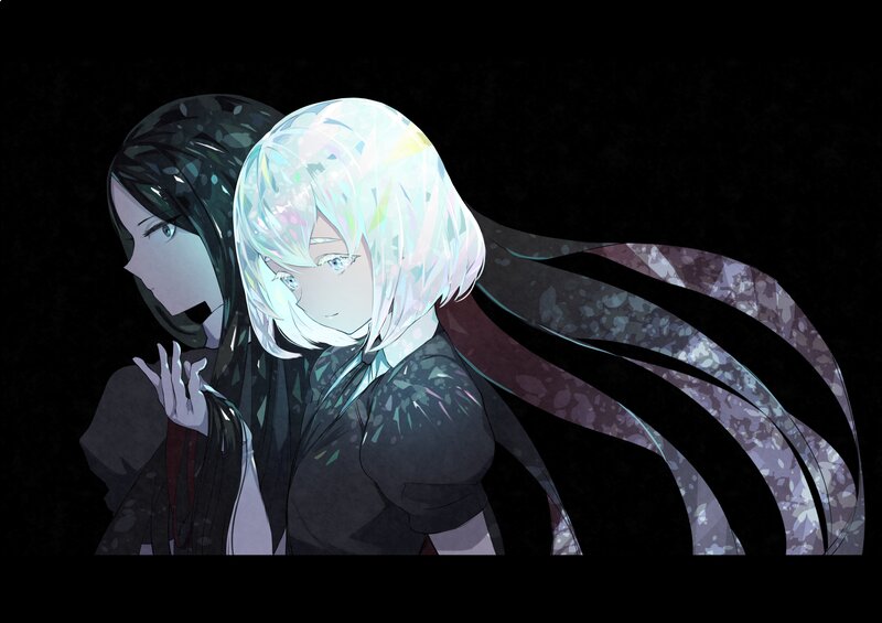 Two Anime Girls — Black, Dramatic, Night, Digital Art, Dark Background