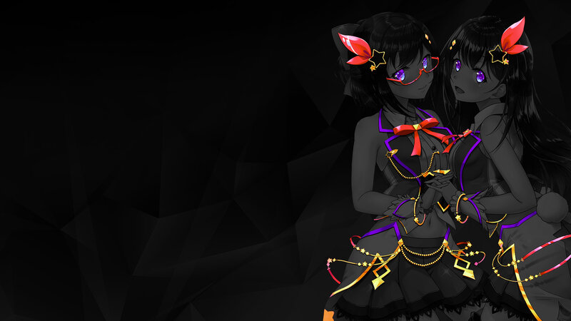 Two Anime Girls — Black, Dramatic, Night, Red Bows