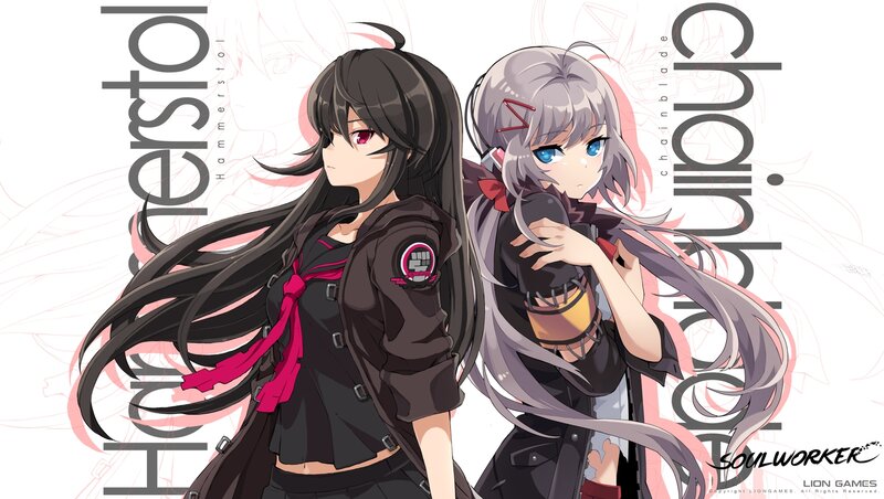 Two Anime Girls — Black, Dramatic, Text