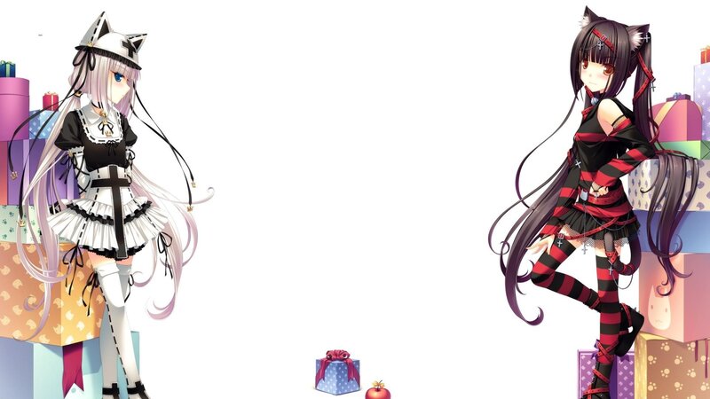 Two Anime Girls — Black, Festive