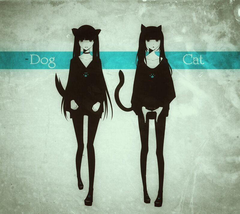 Two Anime Girls — Black, Neutral, Digital Art