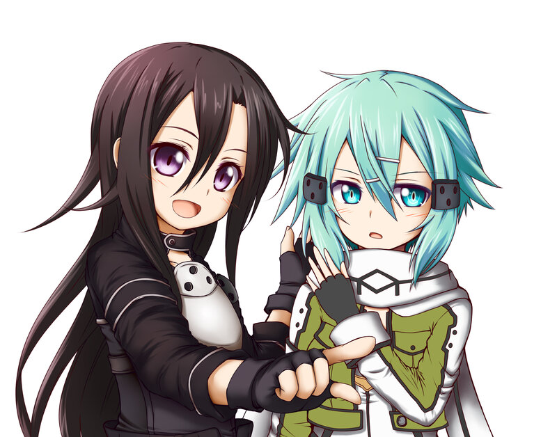 Two Anime Girls — Black, Playful, Black Hair