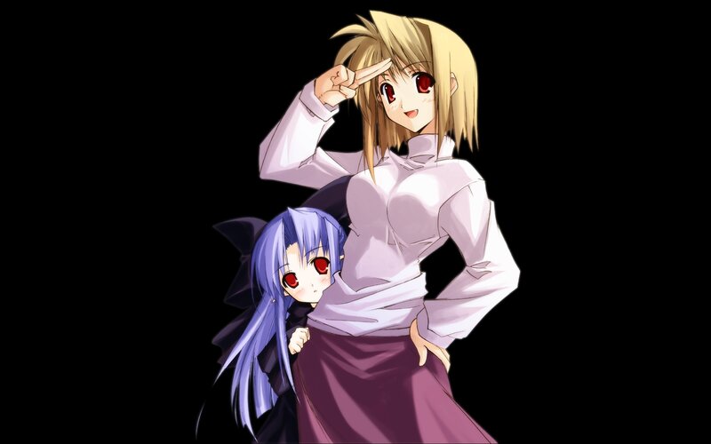 Two Anime Girls — Black, Playful, Blonde Hair