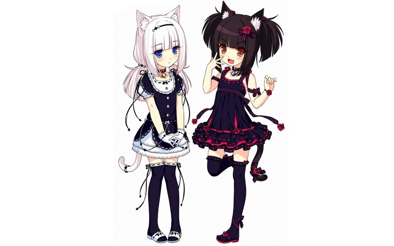 Two Anime Girls — Black, Playful, Cat Ears