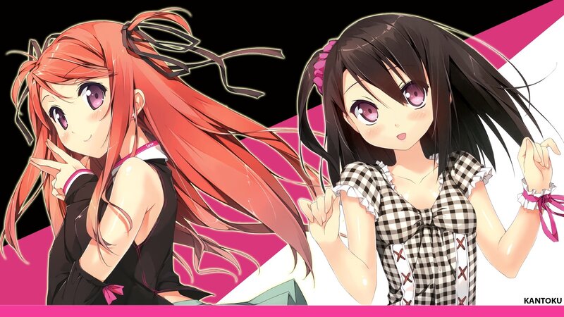 Two Anime Girls — Black, Playful, Long Hair