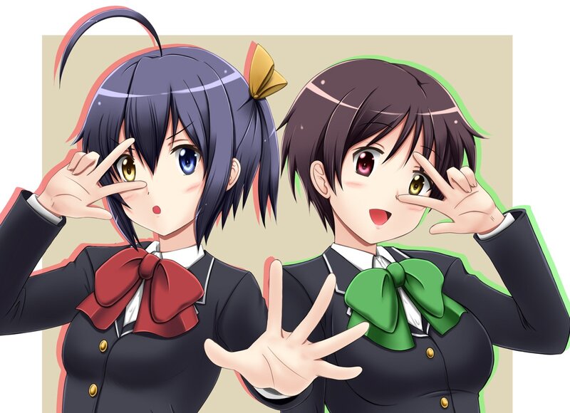 Two Anime Girls — Black, Playful, School Uniforms