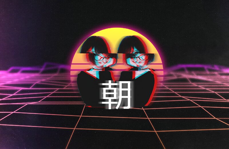 Two Anime Girls — Black, Retro