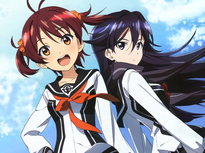 Two Anime Girls — Blue, Bright, Afternoon, School Uniform