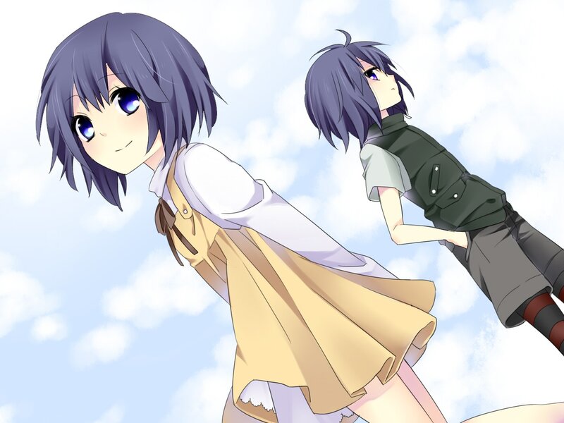 Two Anime Girls — Blue, Calm, Afternoon, Sky, Clouds