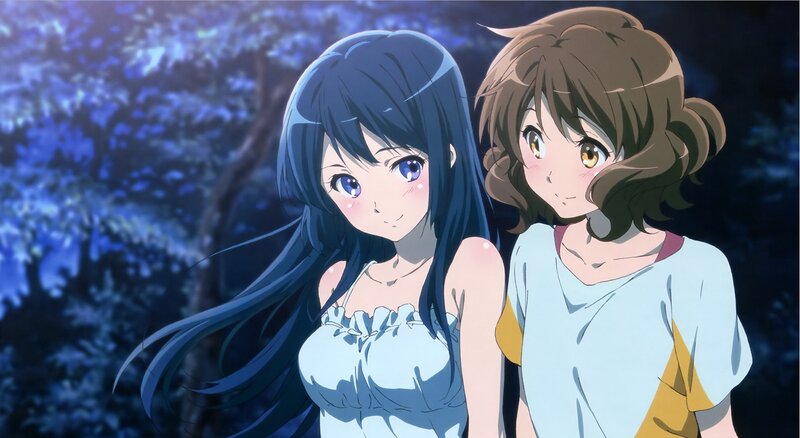 Two Anime Girls — Blue, Calm, Night, Trees