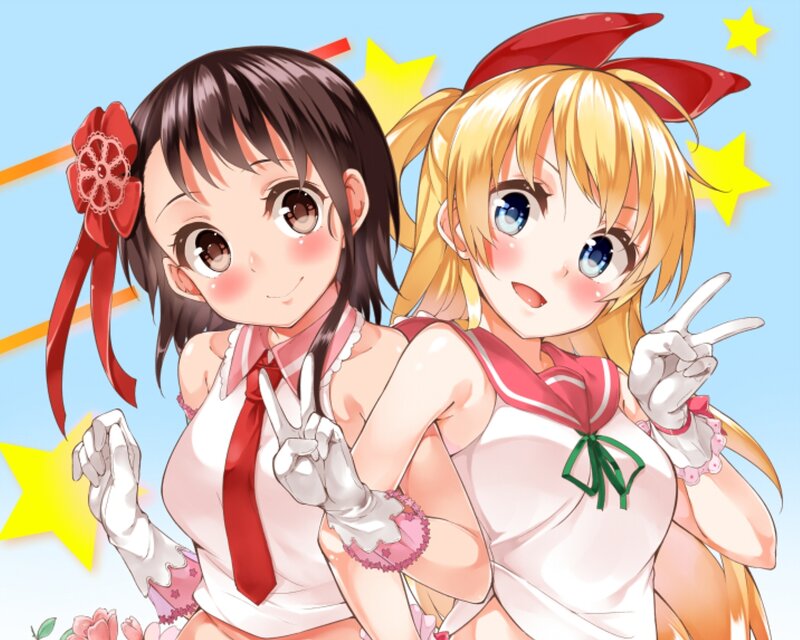Two Anime Girls — Blue, Cheerful, Bows