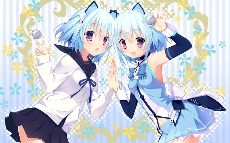 Two Anime Girls — Blue, Cheerful, Cat Ears