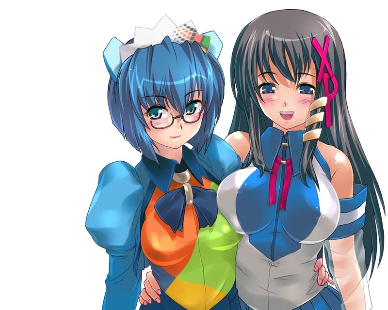 Two Anime Girls — Blue, Cheerful, Glasses