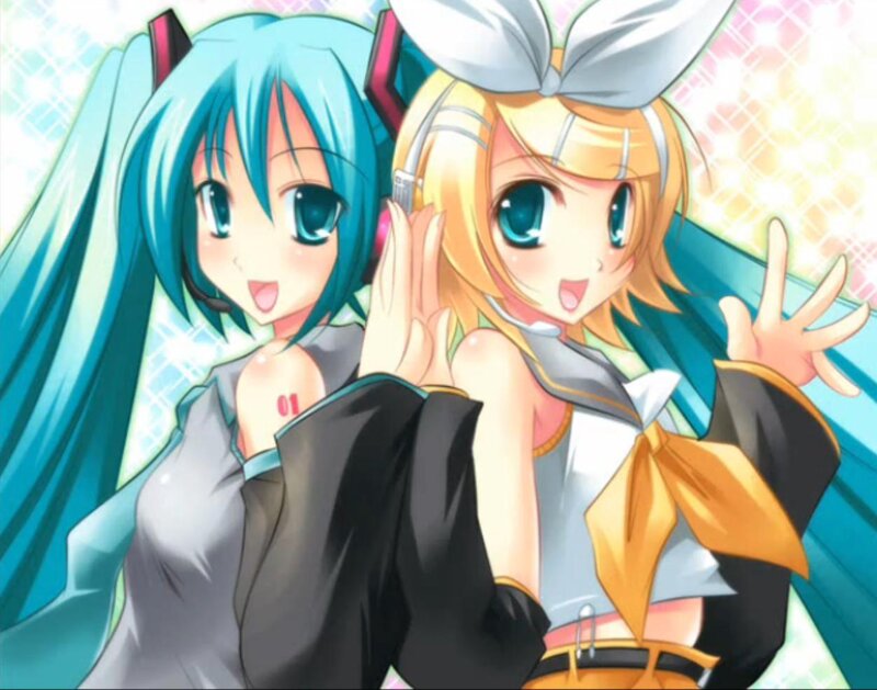 Two Anime Girls — Blue, Cheerful, Headphones, Microphone
