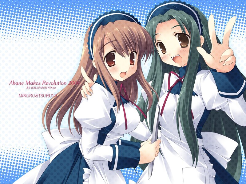 Two Anime Girls — Blue, Cheerful, School Uniforms, Peace Sign