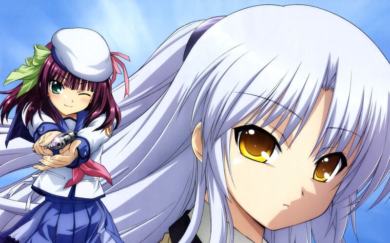 Two Anime Girls — Blue, Dramatic, Afternoon, Gun, Hat