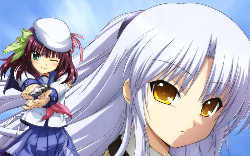 Two Anime Girls — Blue, Dramatic, Afternoon, Gun