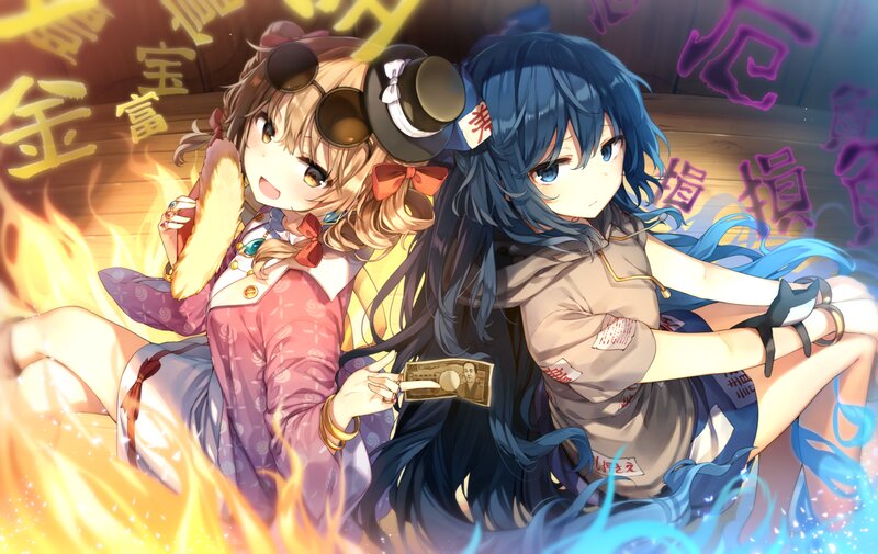 Two Anime Girls — Blue, Dramatic, Fire