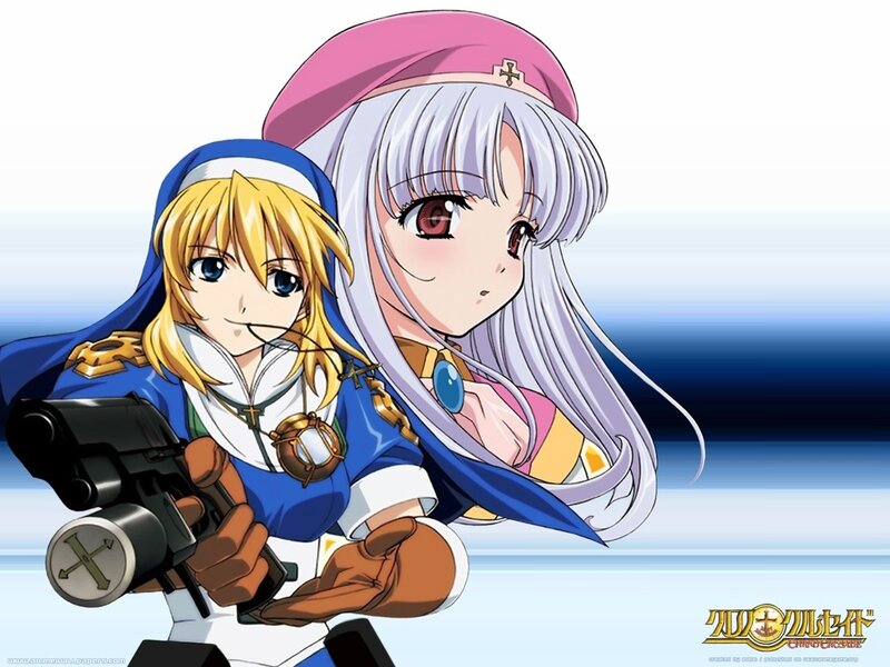 Two Anime Girls — Blue, Dramatic, Gun, Uniforms