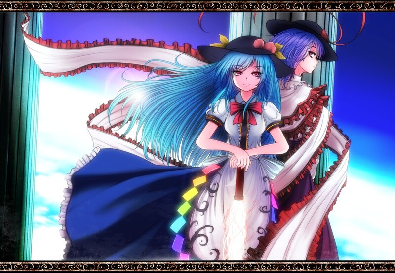 Two Anime Girls — Blue, Dramatic, Magic Wand