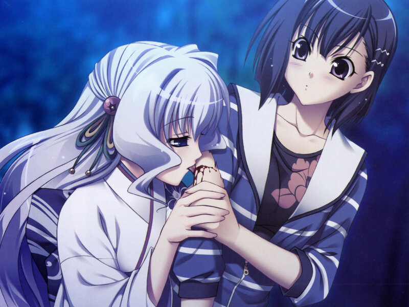 Two Anime Girls — Blue, Dramatic, Night, Anime Art