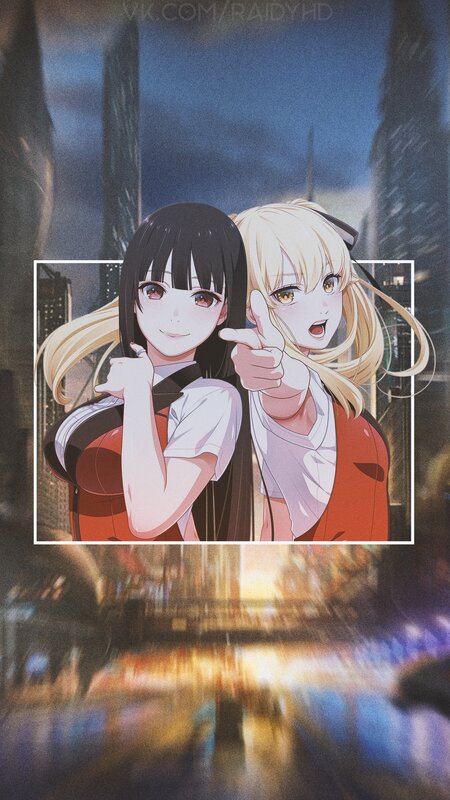 Two Anime Girls — Blue, Dramatic, Night, Cityscape