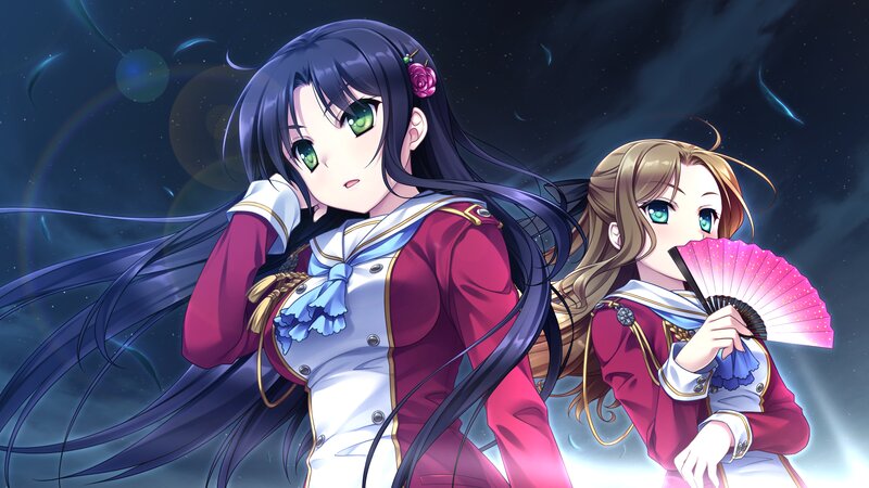 Two Anime Girls — Blue, Dramatic, Night, Uniforms