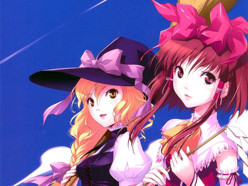 Two Anime Girls — Blue, Dramatic, Night, Witch Hats
