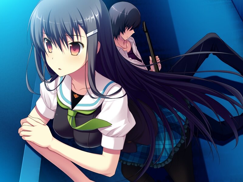 Two Anime Girls — Blue, Dramatic, School Uniform