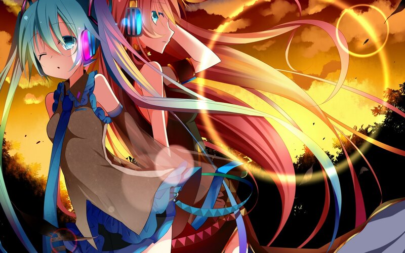 Two Anime Girls — Blue, Dramatic, Sunset