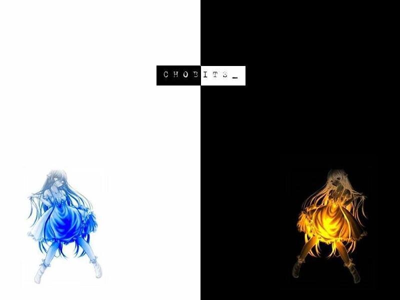Two Anime Girls — Blue, Dramatic, Text