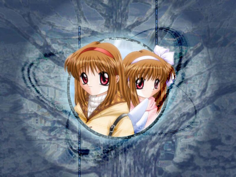 Two Anime Girls — Blue, Dreamy, Brown Hair
