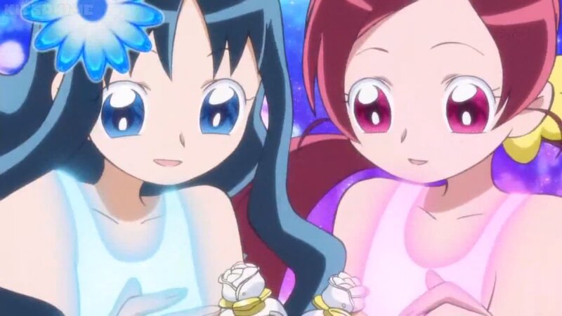 Two Anime Girls — Blue, Dreamy, Flowers