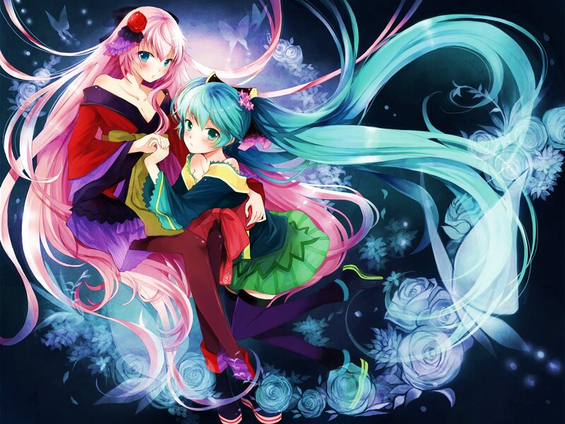 Two Anime Girls — Blue, Dreamy, Night, Digital Art, Long Hair