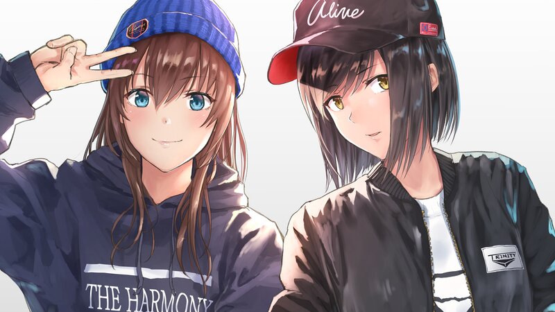 Two Anime Girls — Blue, Friendly