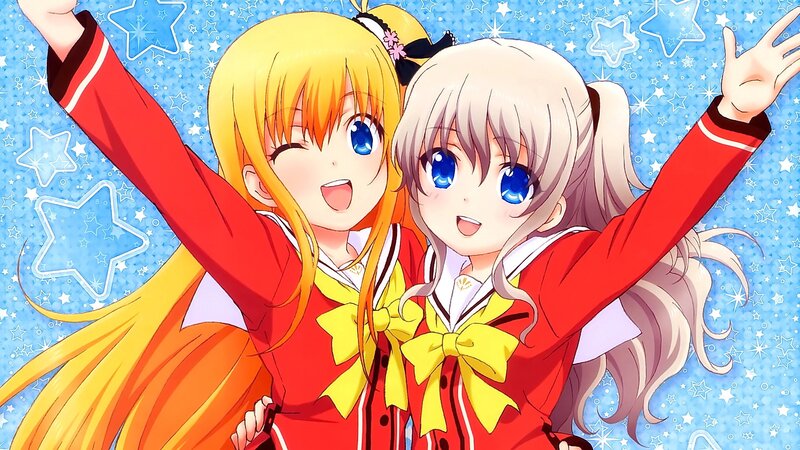 Two Anime Girls — Blue, Happy, Stars