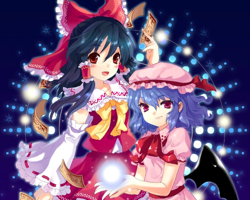 Two Anime Girls — Blue, Magical, Night, Magic