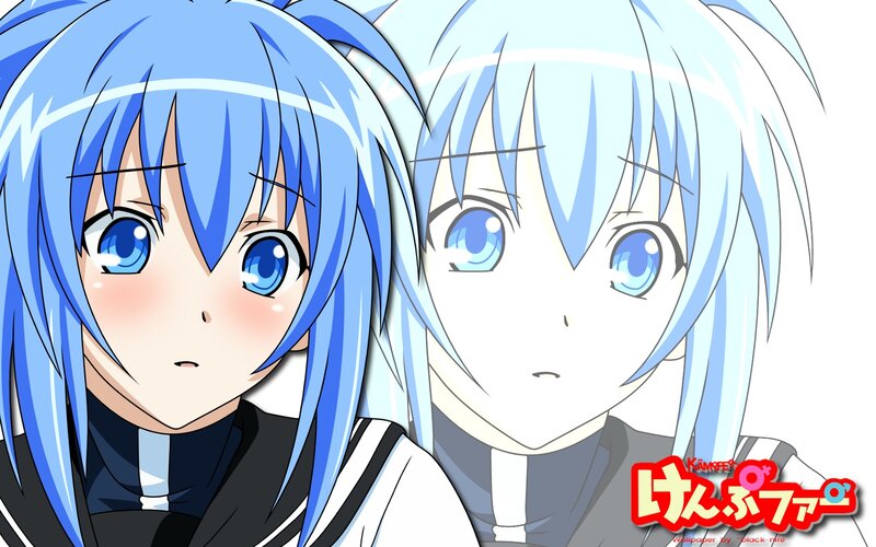 Two Anime Girls — Blue, Neutral, Blue Hair, School Uniform