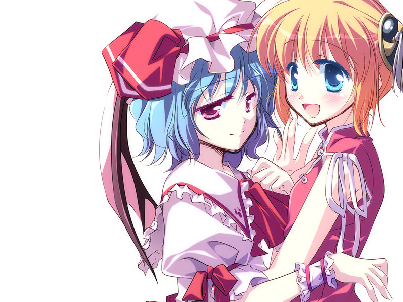 Two Anime Girls — Blue, Playful, Bows