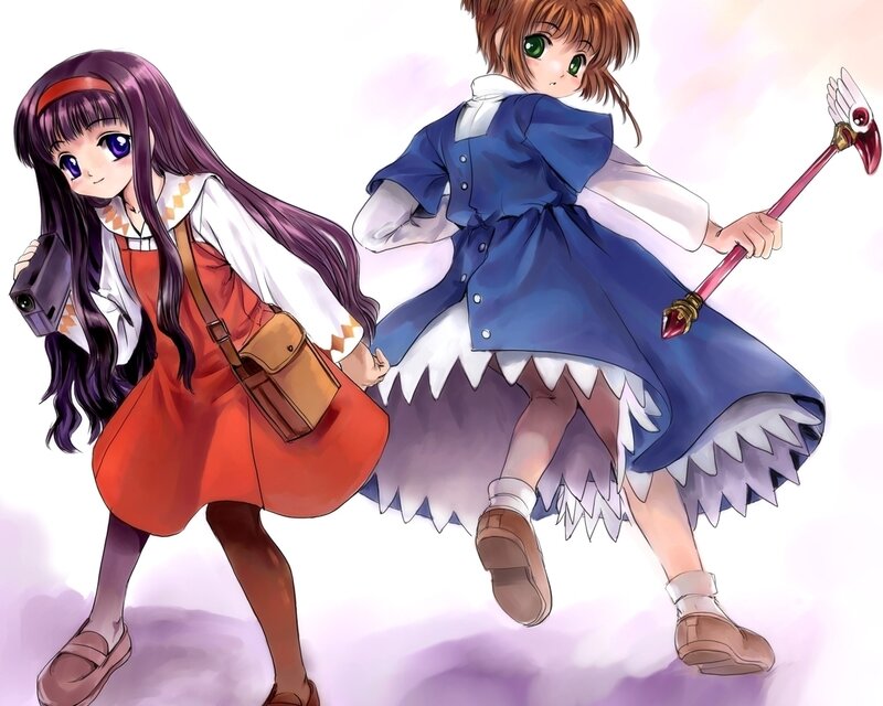 Two Anime Girls — Blue, Playful, Camera