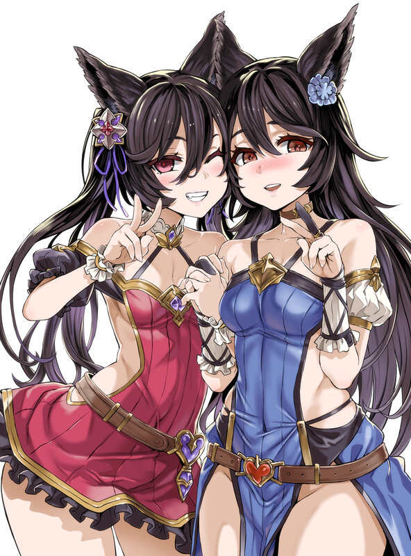 Two Anime Girls — Blue, Playful, Cat Ears, Dresses