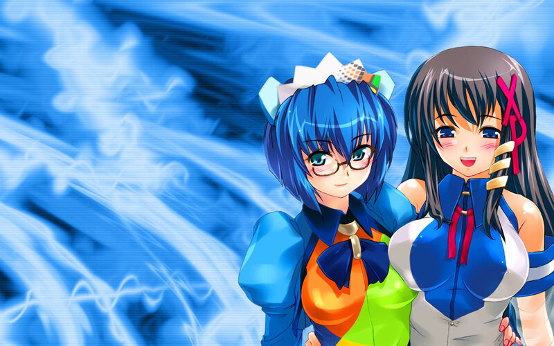 Two Anime Girls — Blue, Playful, Glasses
