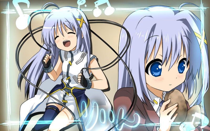 Two Anime Girls — Blue, Playful, Music Notes
