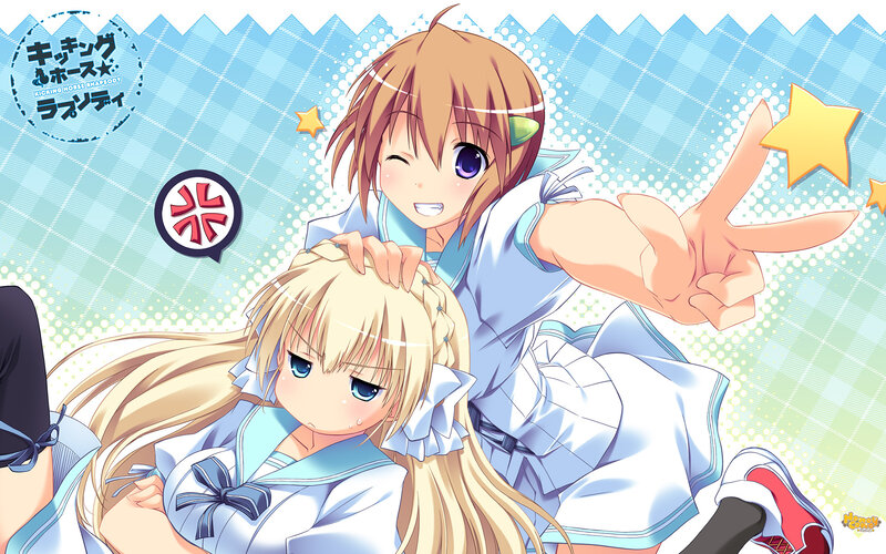 Two Anime Girls — Blue, Playful, School Uniforms