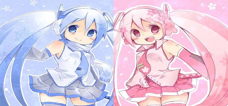 Two Anime Girls — Blue, Playful, Winter, Snowflakes