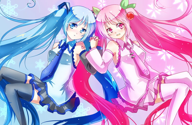 Two Anime Girls — Blue, Playful, Winter