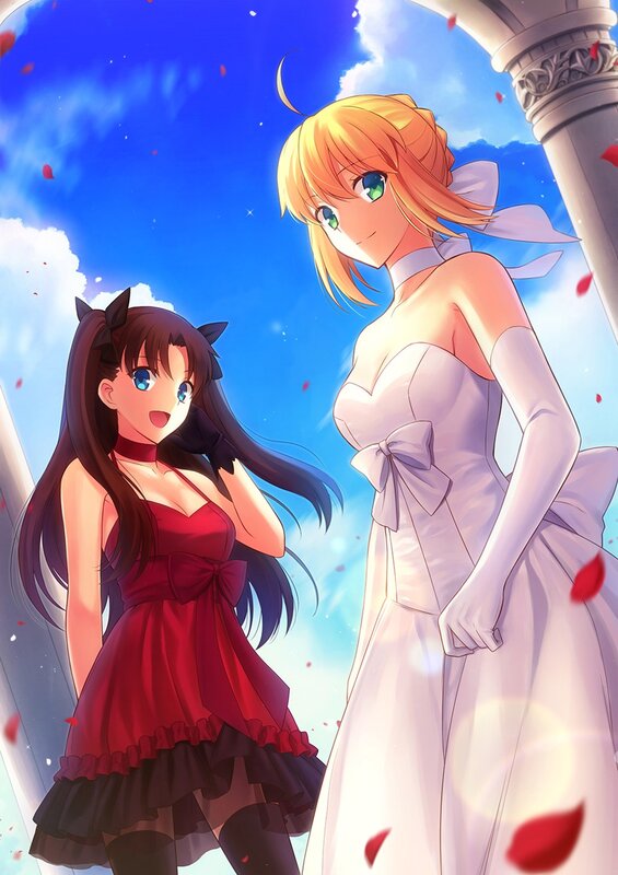 Two Anime Girls — Blue, Serene, Afternoon, Flower Petals