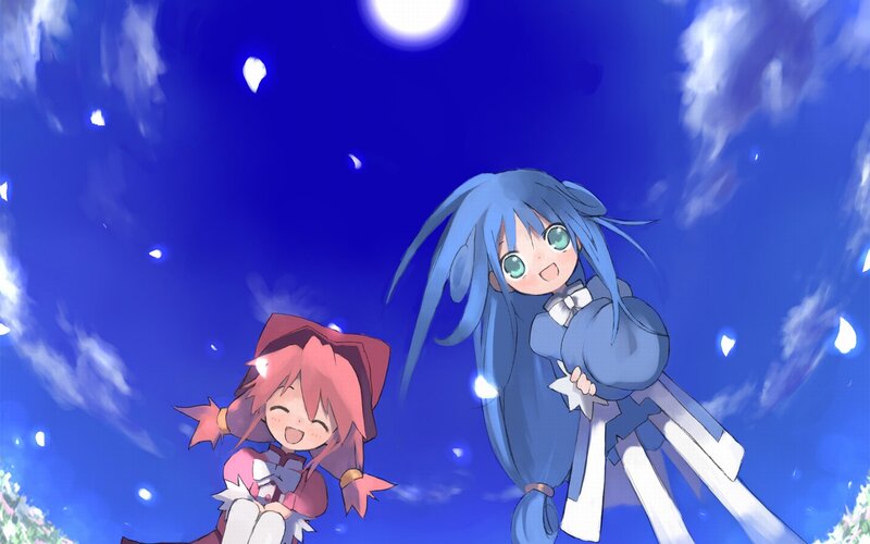 Two Anime Girls — Blue, Serene, Night, Night Sky