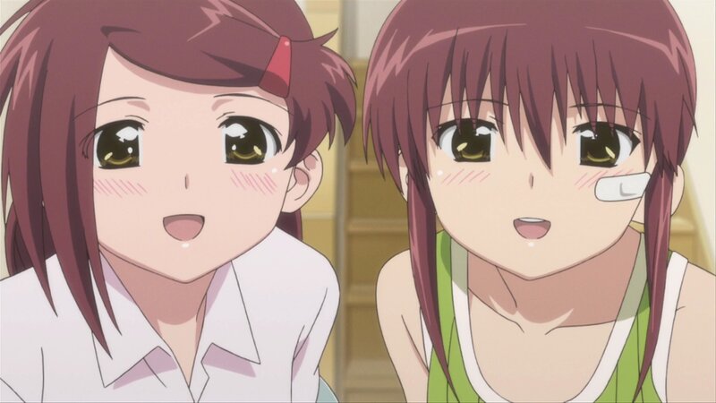 Two Anime Girls — Brown, Cheerful, Blush Marks